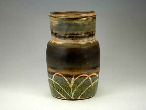 Karatsu paddled vase with inlaid design, entitled 'Sawa', <i>Mishima</i> style