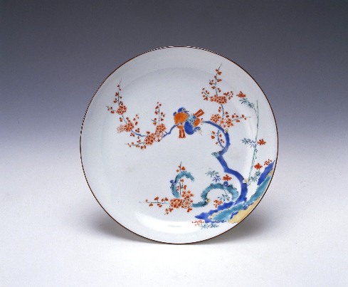 Dish with bird and flower design in overglaze polychrome enamels, Kakiemon style