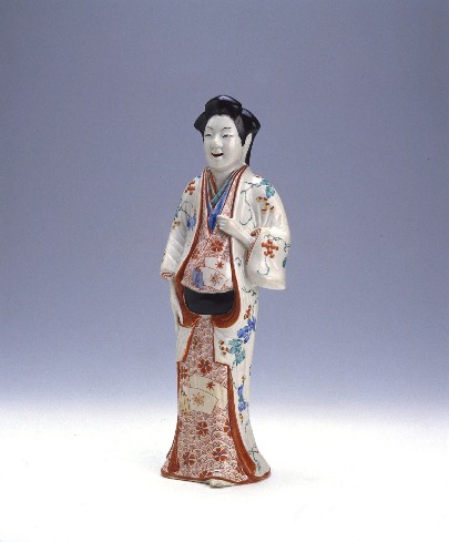 Figurine of woman in overglaze polychrome enamels, Kakiemon style