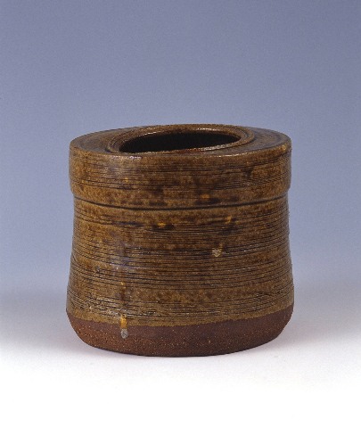 Water jar with lines design in brown glaze, Katatsuki style