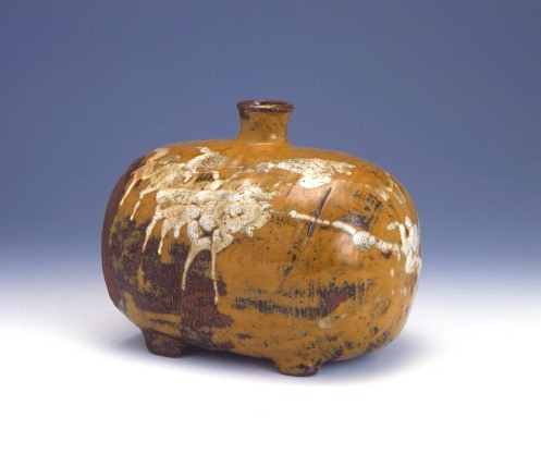 Straw rice bag-shaped bottle with trailed glazes